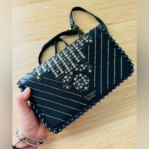 Victoria's Secret Glam City Crossbody Bag Rhinestone Black Gold - Picture 8 of 10